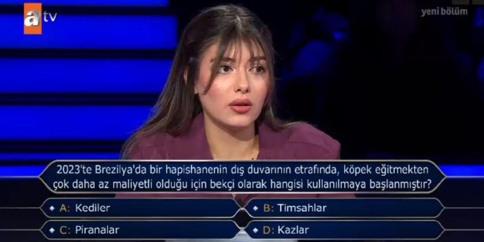 2023'te Brezilya'da Bir Hapishanenin Dış Duvarının Etrafında, Köpek Eğitmekten Çok Daha Az Maliyetli Olduğu İçin Bekçi Olarak Hangisi Kullanılmaya Başladı? Kim Milyoner Olmak İster Sorusu Cevabı