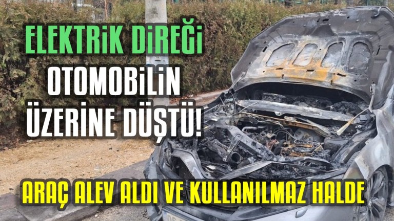 Ankara'da Elektrik Direği Otomobilin Üzerine Düştü, Araç Alev Aldı