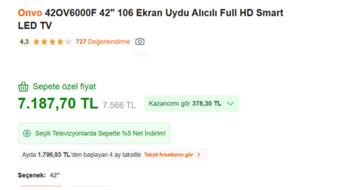 Onvo 42OV6000F 42 İnç Televizyon İndirim